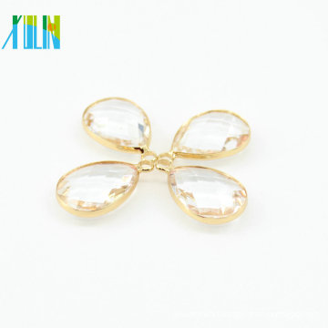 New Arrive Shiny Crystal Gemstone Stone 13*18mm Pink Jade Drop Shape Crystal Connector for Jewelry Necklace